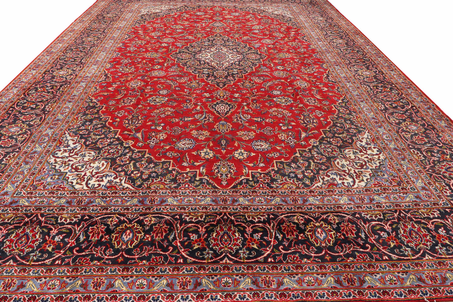 Hand-Knotted Red and Navy Rug - 13'2 x 9'7 / Up to 5 Days Hiring