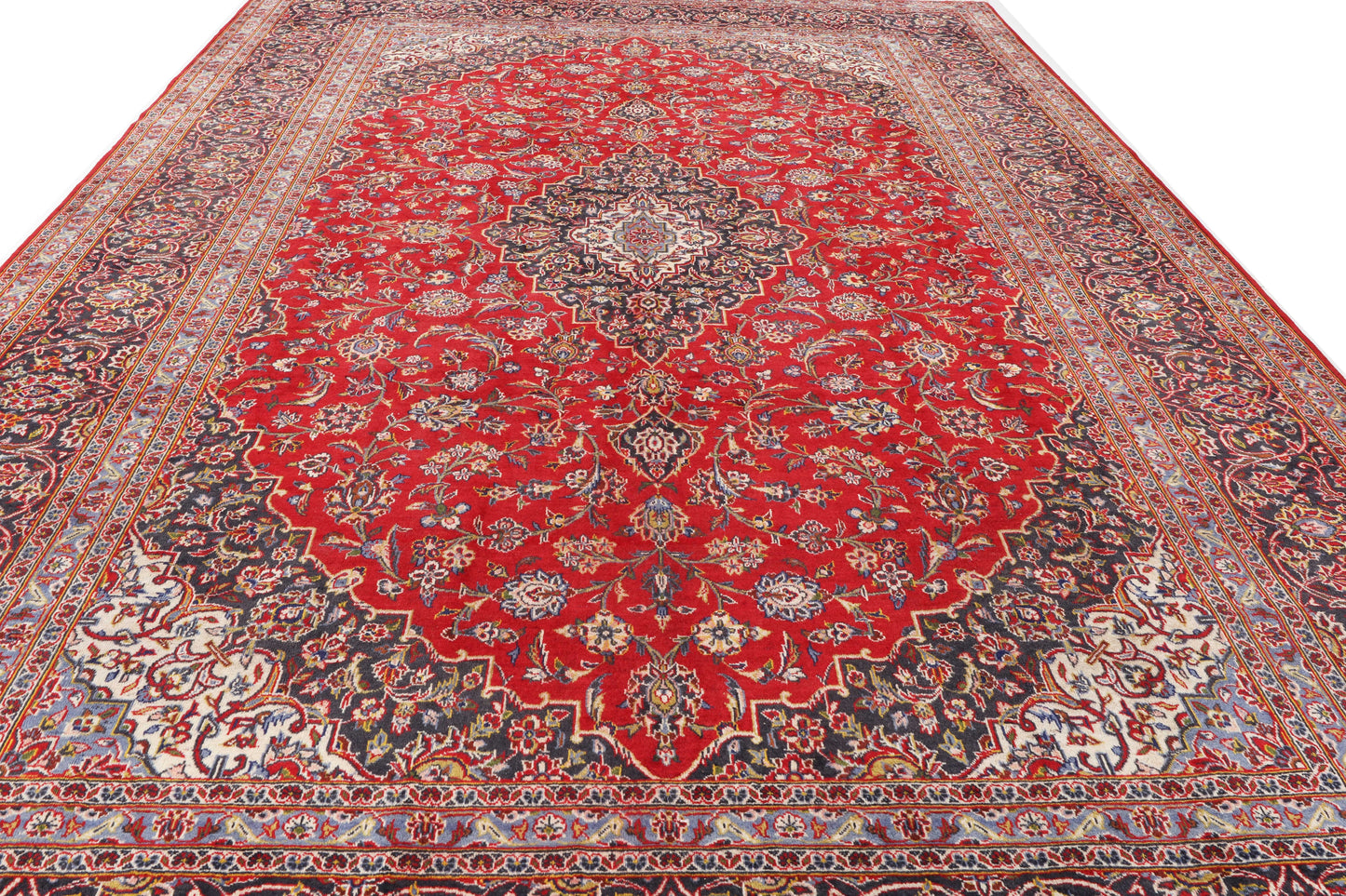 Hand-Knotted Red and Navy Rug - 13'2 x 9'8 / Up to 5 Days Hiring