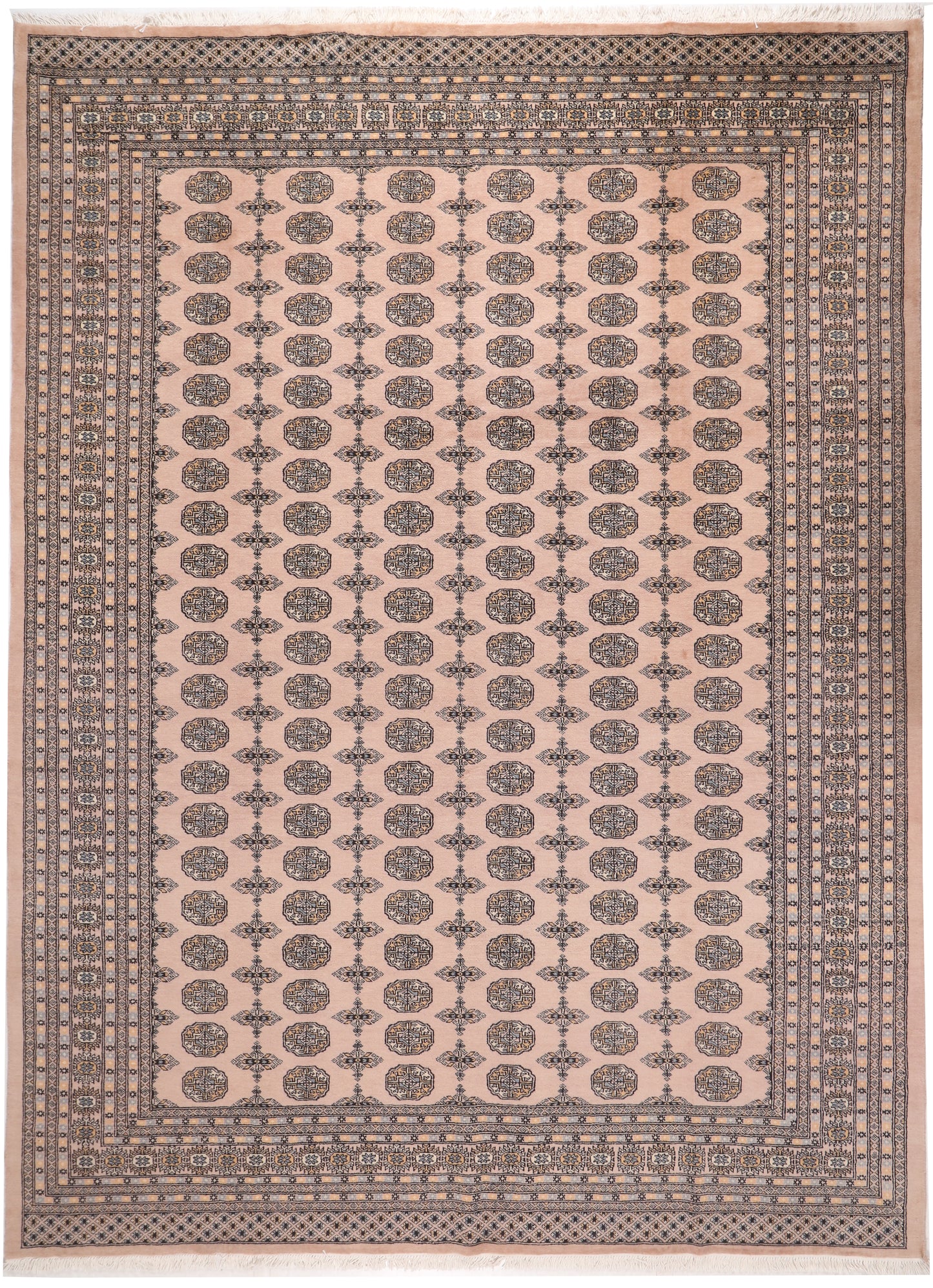 Patterned rug with a geometric design on a plain background