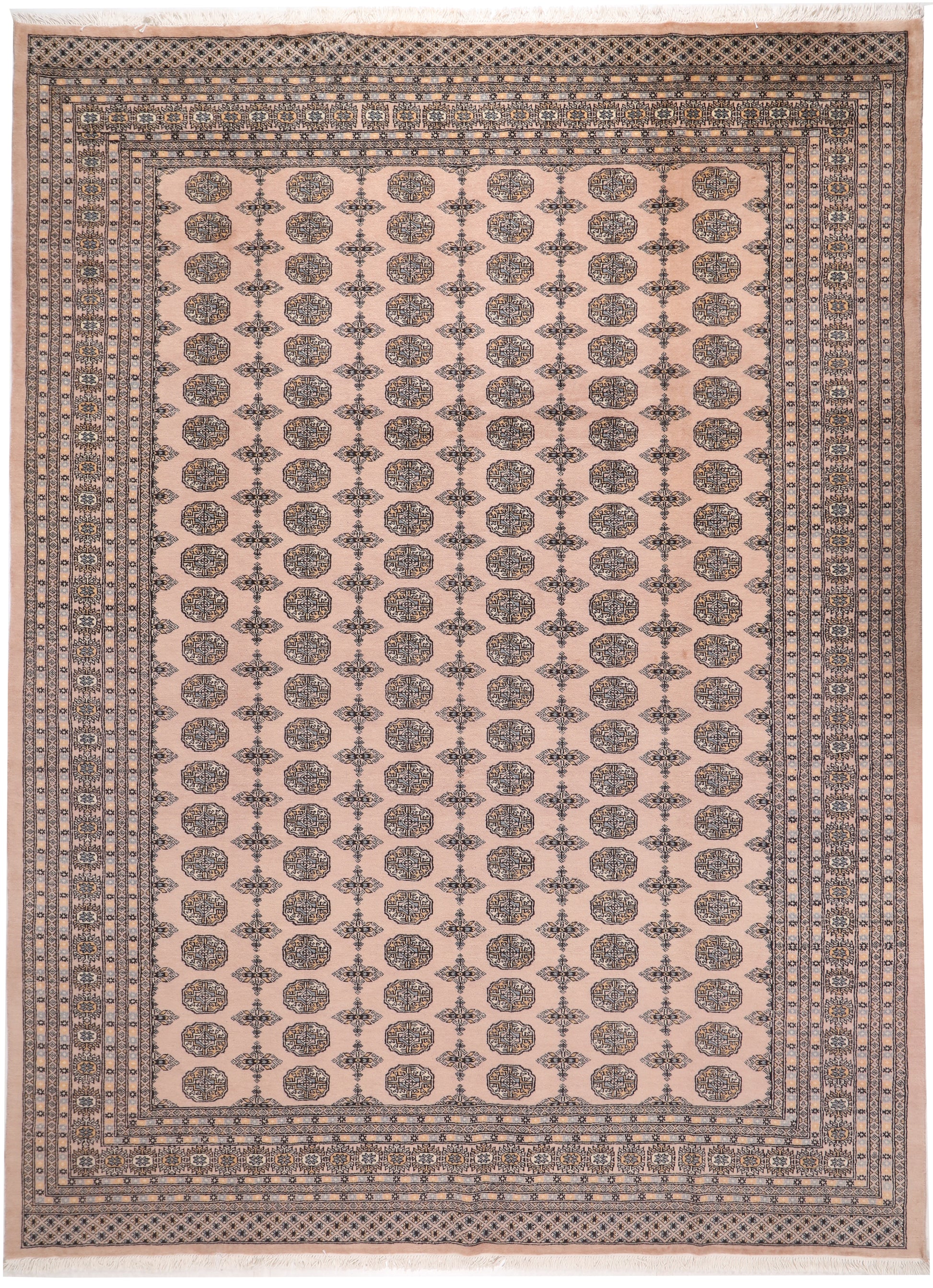 Patterned rug with a geometric design on a plain background