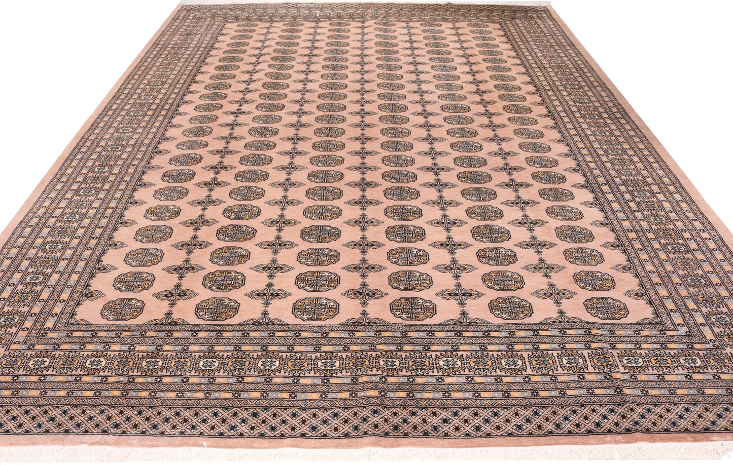 Patterned rug with a geometric design on a white background