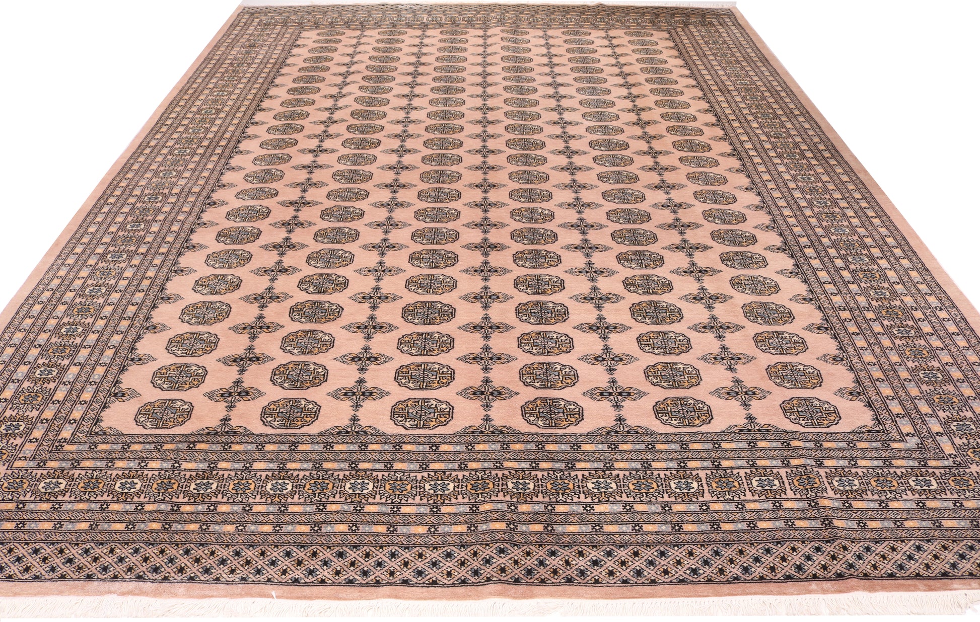 Patterned rug with a geometric design on a white background