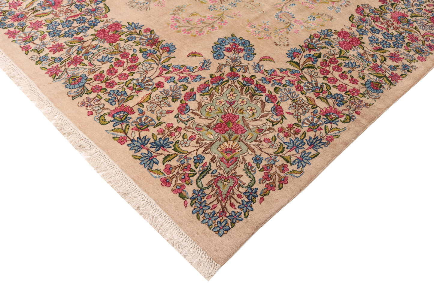 Decorative floral-patterned rug with beige background