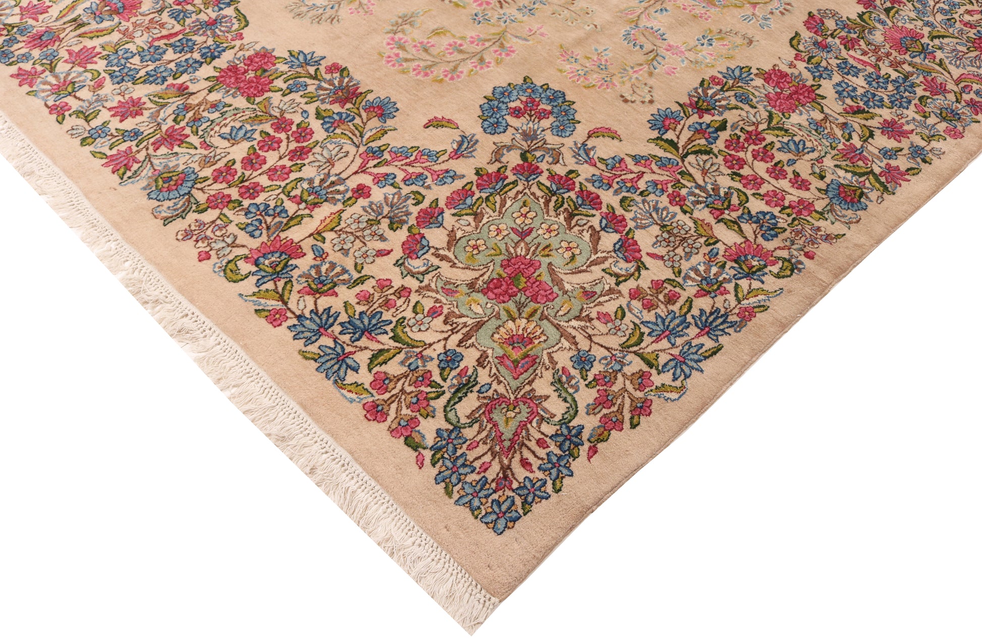 Decorative floral-patterned rug with beige background