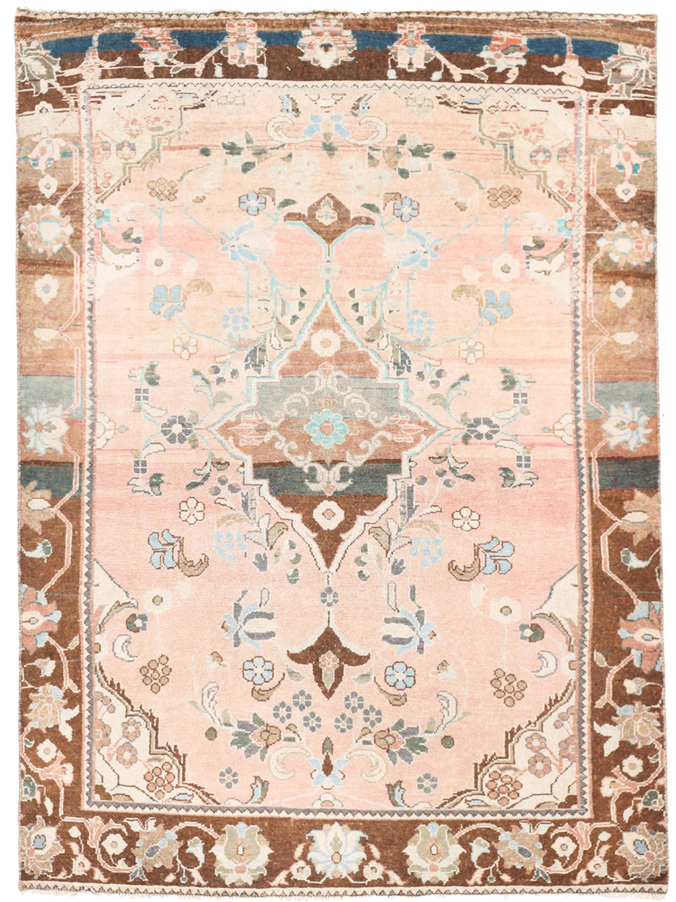 Decorative rug with intricate patterns on a pink background