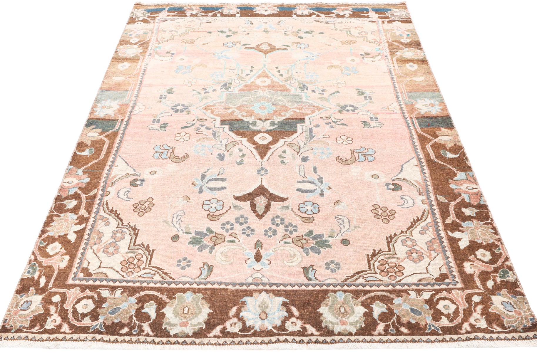 Decorative rug with intricate patterns on a white background